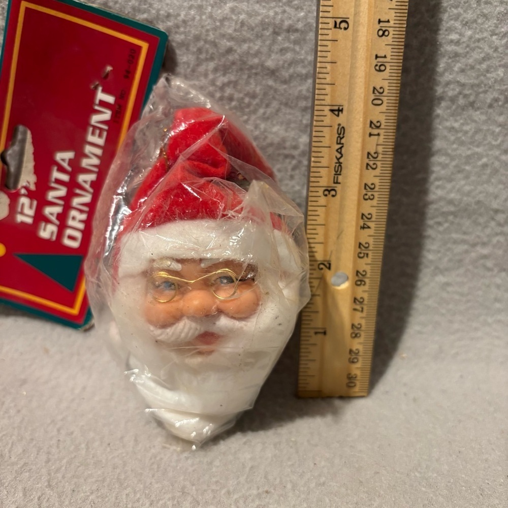 Vintage Santa Claus Head Face Rubber Beard Glasses Felt Christmas Hat Ornament - Picture 3 of 3
